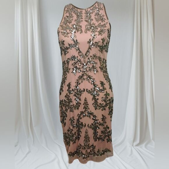 Adrianna Papell Embellished Chiffon Sheath Cocktail Dress Size 8 - Picture 5 of 16